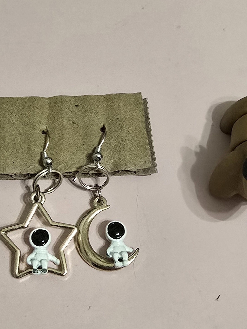 Cute Astronaut Star & Moon Kids Dangle Earrings in White and Gold